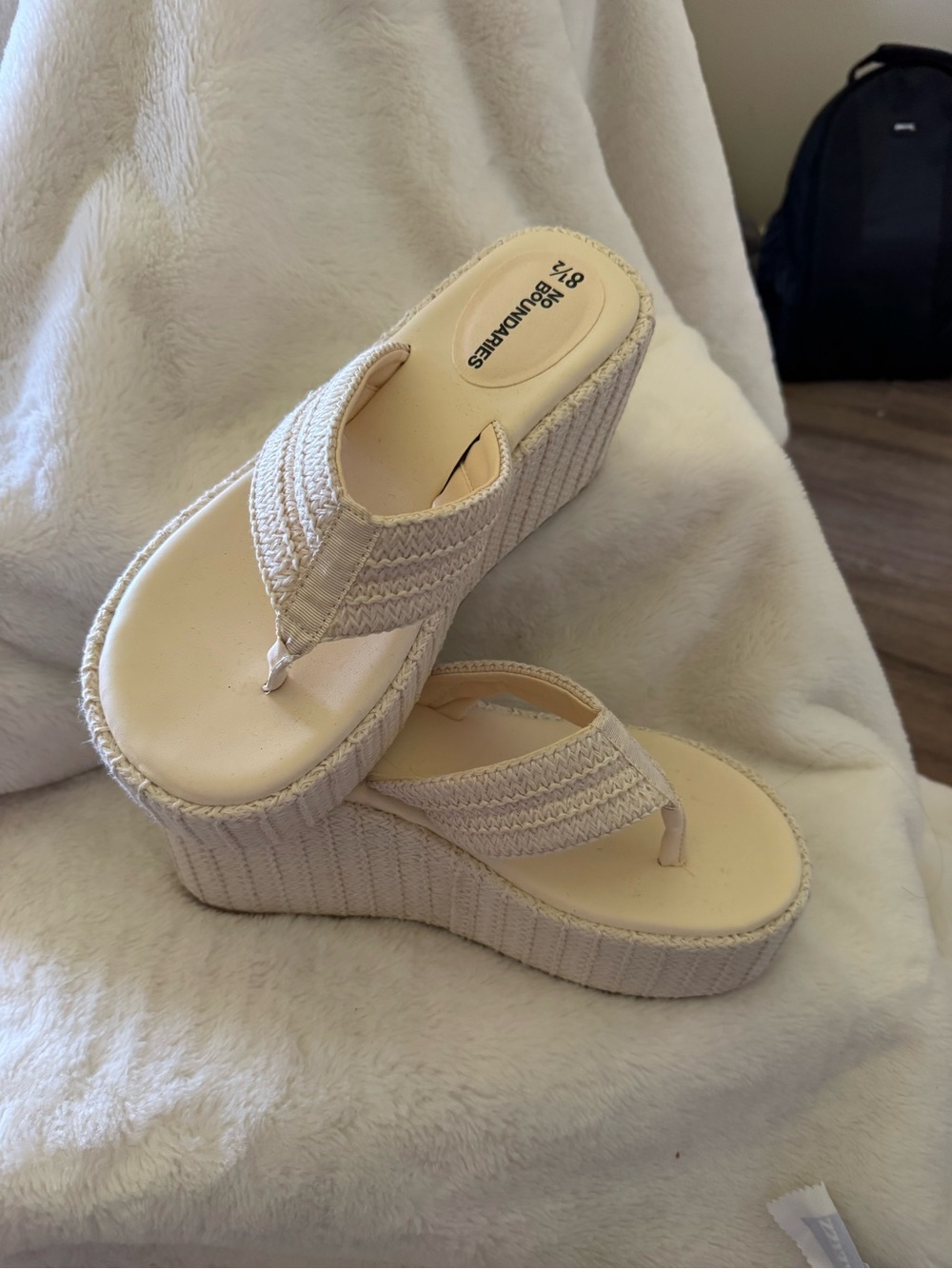 No Boundaries Cream Platform Wedge Thong Sandals